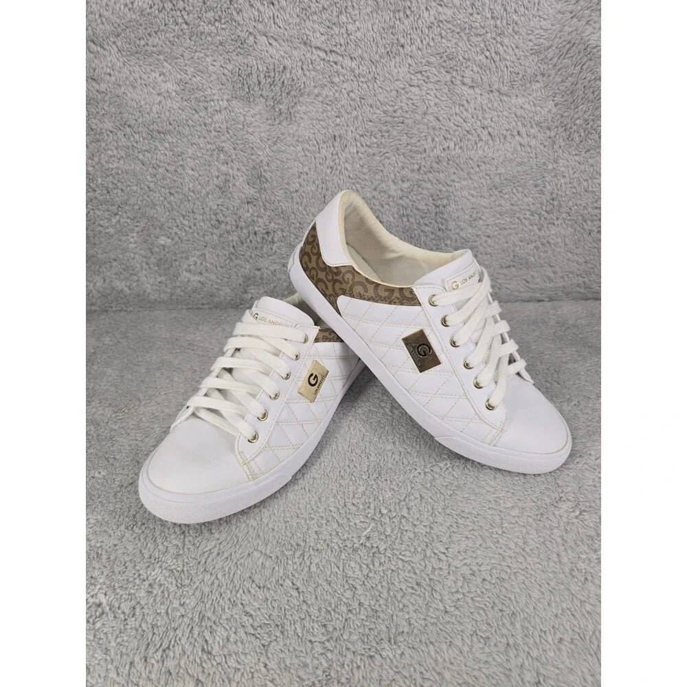 G by GUESS Sports Sneakers for Women, White with Brown Details and Padded, Sz9.5